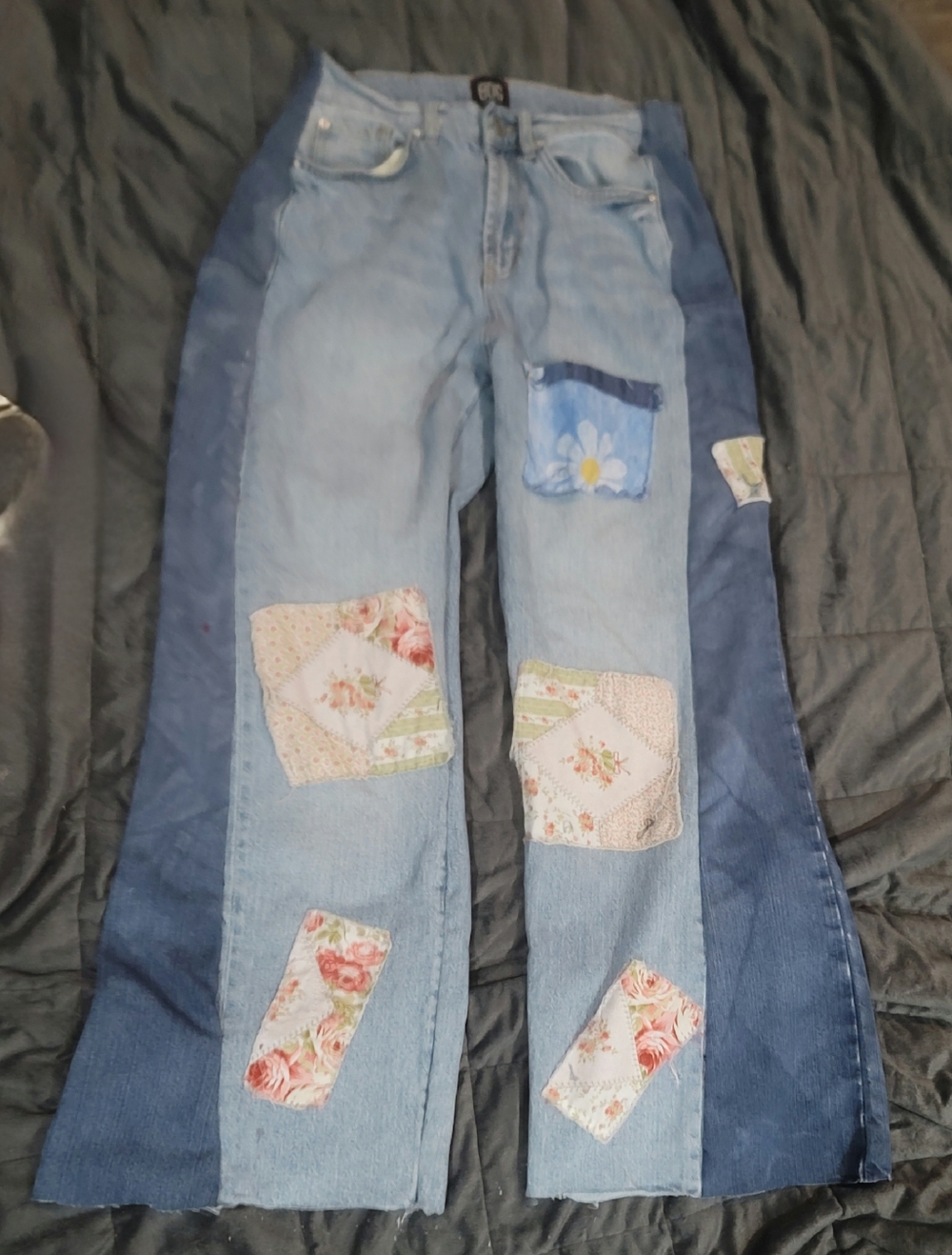 BDG Two-Tone Light and Dark Blue Patchwork Wide-Leg Jeans UPCYCLED ONE OF A KIND